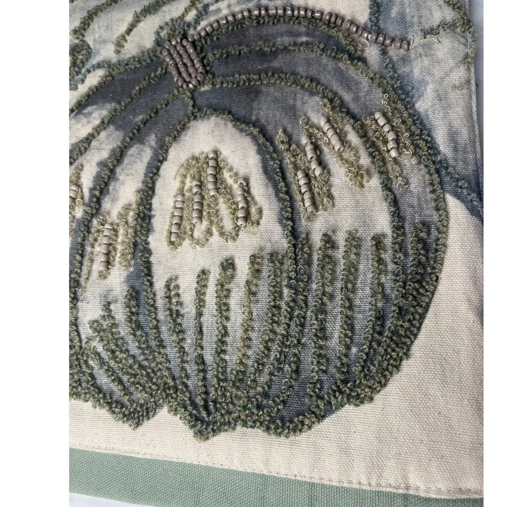 Well Dressed home Embroidered Beaded Farmhouse‎ Fall Pumpkin Table Runner Blue